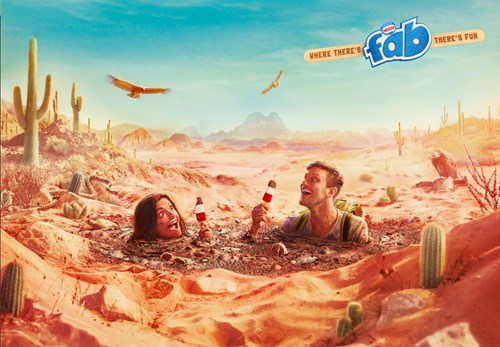 Man and woman in quicksand eating Fabs